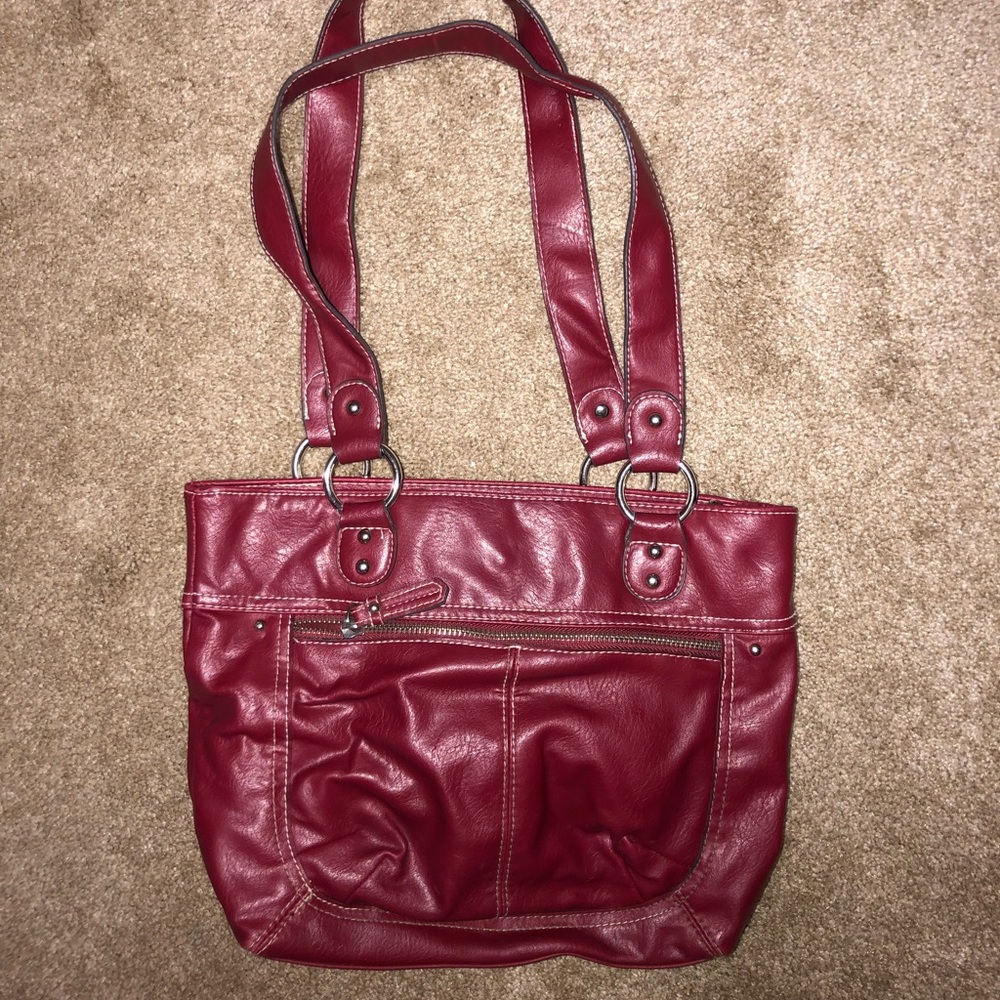 Red leather shoulder bag